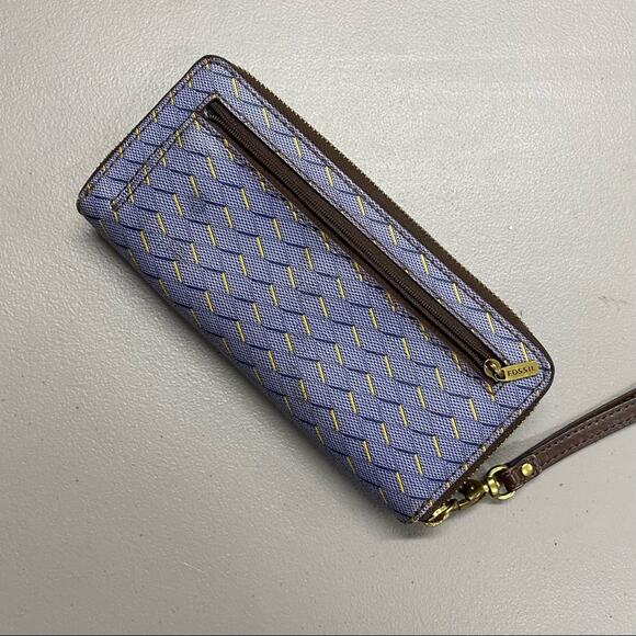 Fossil Wallet Wristlet Holds Money Credit Cards Coin Purse Blue Yellow - Picture 6 of 7